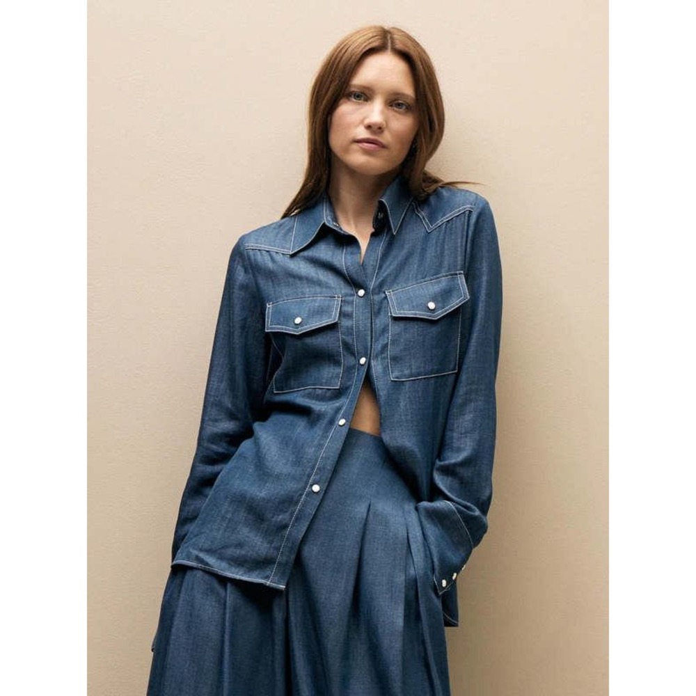 TWP Rancher's Daughter Lyocell Denim Shirt M Western Snap $495